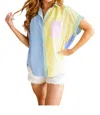 Jodifl Soft In Stripes Color Block Blouse In Yellow And Blue In Multi