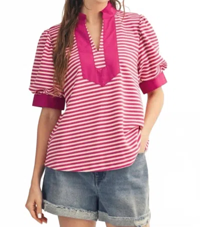 Jodifl Solid Contrast Detail Top In Magenta In Pink