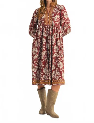 Jodifl Solid Contrast Floral Dress In Brown