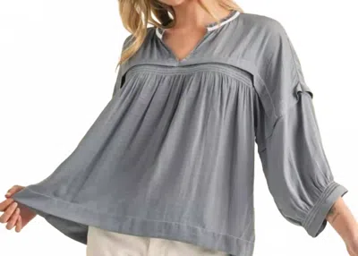 Jodifl Solid Top With Subtle Detailing V-neck In Denim Blue In Gray
