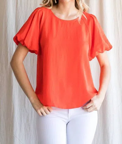 Jodifl Solid U-neck Short Puffed Sleeved Top In Orange
