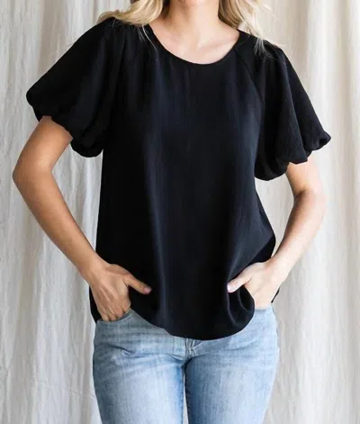 Jodifl Solid U-neck Short Puffed Sleeved Top In Black In Blue