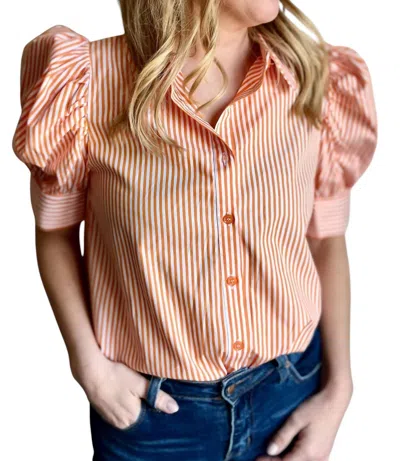 Jodifl Striped 3/4 Draped Sleeves Top In Orange