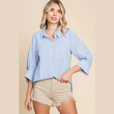 Jodifl Striped Button Down Top In Blue White Stripe