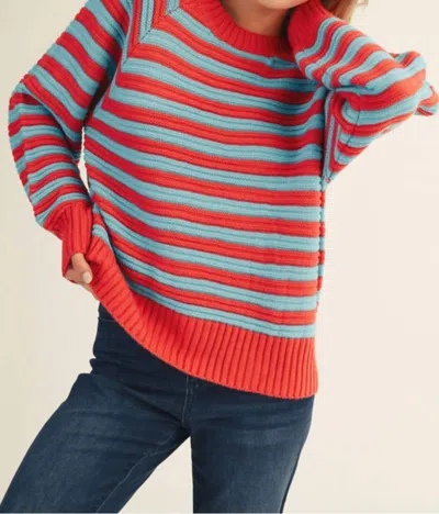 Jodifl Striped Crewneck Sweater In Sky Blue/ Coral In Multi