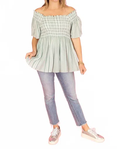 Jodifl Striped Smock Top In Sage In Green