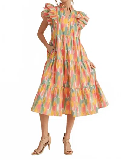 Jodifl Sunday Best Midi Dress In Coral/yellow In Multi