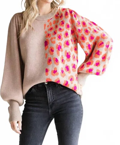 Jodifl Take Me Away Curvy Color Block Leopard Print Sweater In Taupe In Multi