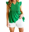 Jodifl Talk About It Smocked V-neck Top In Spring Green In Green