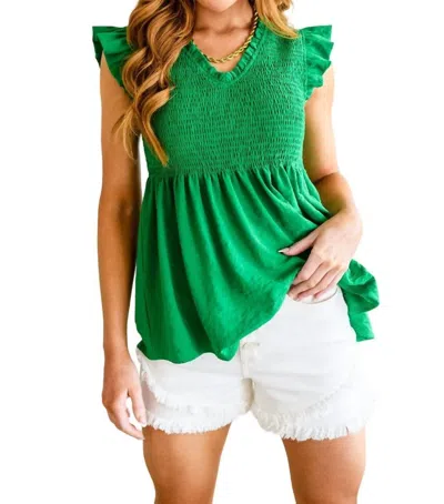 Jodifl Talk About It Smocked V-neck Top In Spring Green In Multi