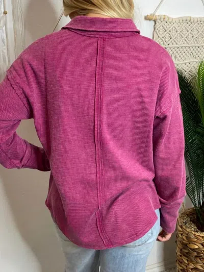 Jodifl Textured Collared V-neck Sweater In Magenta In Pink