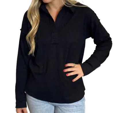 Jodifl Textured Collared V-neck Sweater In Black