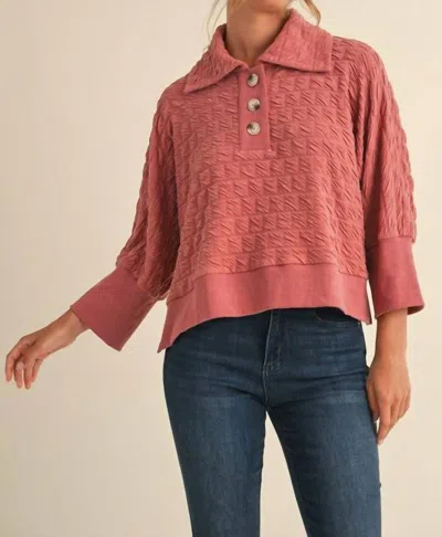 Jodifl Textured Pullover With Buttoned Henley Collar Top In Pink