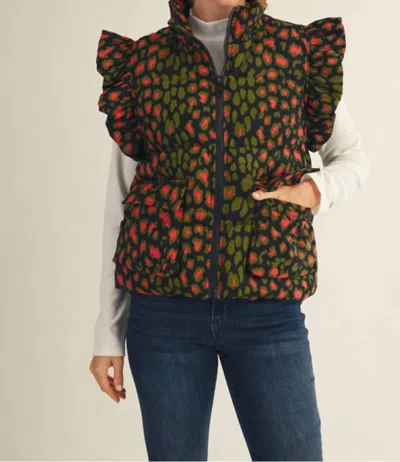 Jodifl The Wild Ruffle Puffer Vest In Leopard In Animal Print