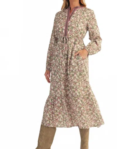 Jodifl Tiered Floral Midi Dress In Beige In Gray