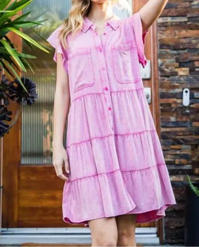 Jodifl Tiered Ruffle Button Down Dress In Pink