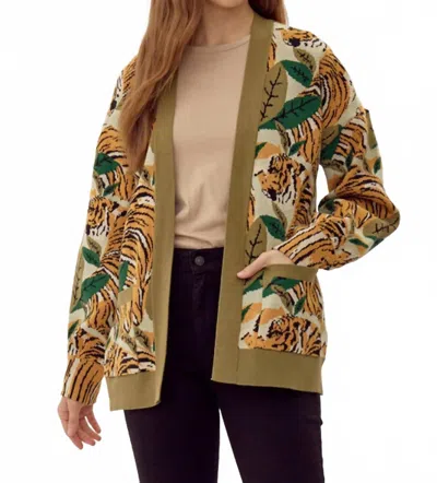 Jodifl Tiger Jungle Print Cardigan In Green Multi