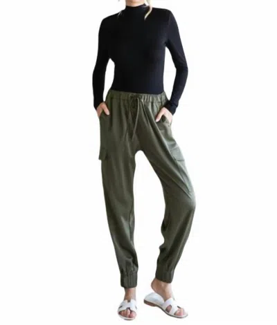 Jodifl Travel Light Satin Cargo Pants In Olive In Green