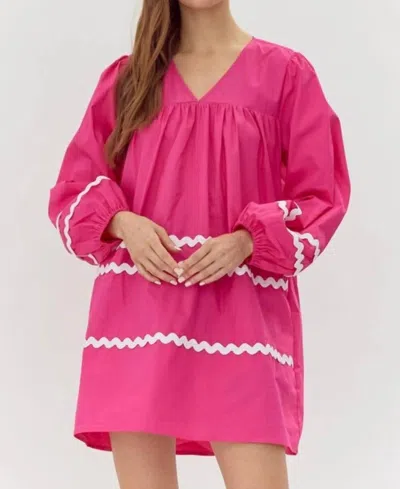 Jodifl V-neck Dress With Ric Rac Trim In Pink In Red