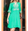 JODIFL V-NECK EMBROIDERED DRESS IN KELLY GREEN