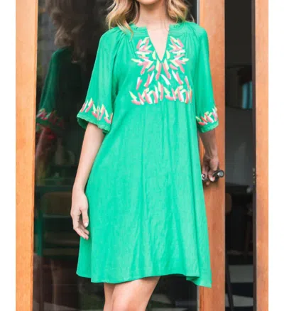 Jodifl V-neck Embroidered Dress In Kelly Green In Multi