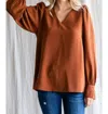 Jodifl V Neck Long Sleeve Top In Toffee In Brown