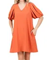 Jodifl V-neck Puff Sleeve Mini Dress In Amber In Brown
