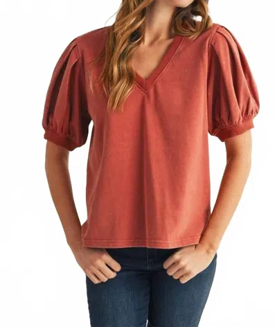 Jodifl V-neck Puffed Sleeve Top In Red