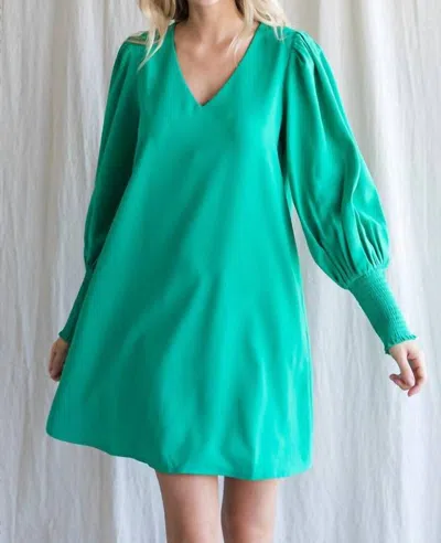Jodifl V-neck Smocked Wrist Dress In Emerald In Gold