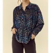 Jodifl Velvet Leopard Print Blouse In Teal In Blue