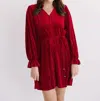 Jodifl Velvet Long Sleeve Dress In Burgundy In Red