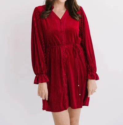 Jodifl Velvet Long Sleeve Dress In Burgundy In Red
