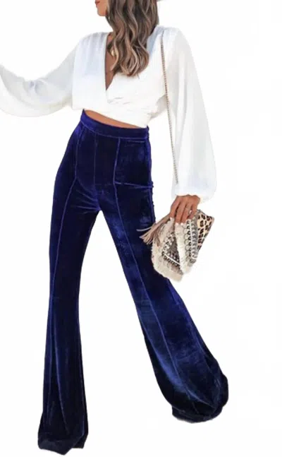 Jodifl Veronica Velvet Bell Bottom Pants In Blue