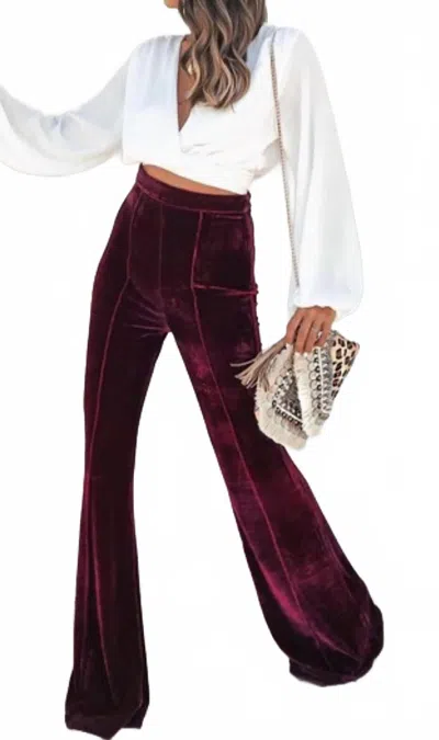 Jodifl Veronica Velvet Bell Bottom Pants In Burgundy