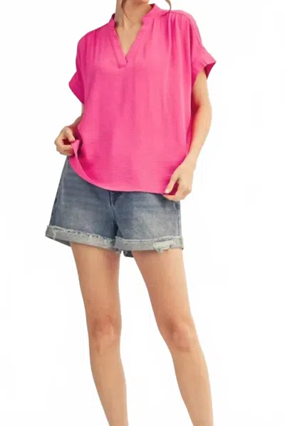 Jodifl V-neck Straight Blouse In Hot Pink