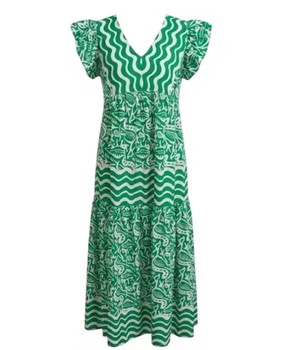 Jodifl Wave Ruffle Midi Dress In Emerald Green
