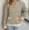 Jodifl Wide Collared V-neck Sweater In Natural And Black In Multi