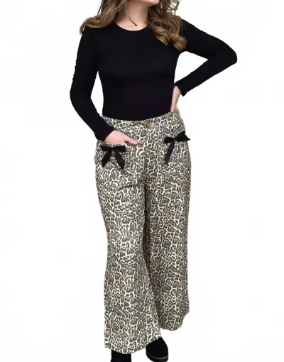 Jodifl Wild Side Leopard Print Denim Wide Leg Pants In Oatmeal In Black