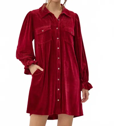 Jodifl Women's Corduroy Velvet Shirt Dress In Red