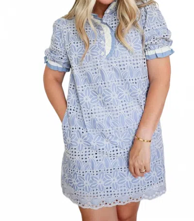 Jodifl Women's Corinne Serene Eyelet Lace Ruffle Shift Dress In Sky Blue