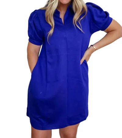 Jodifl Women's Eloise Puff Sleeve Jersey Collar Dress In Blue