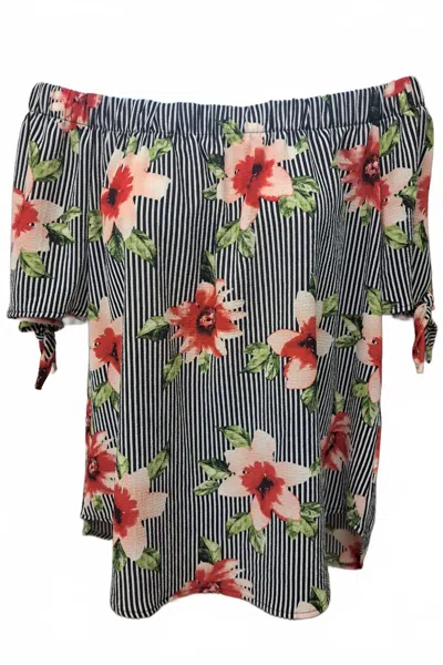 Jodifl Women's Floral Stripe Off Shoulder Tie Sleeve In Black