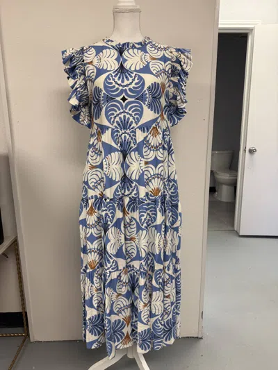 Jodifl Women's Ruffled Sleeves Boho Floral Tiered Midi Dress In Blue