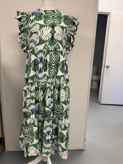 Jodifl Women's Ruffled Sleeves Boho Floral Tiered Midi Dress In Green