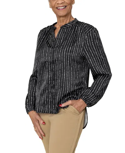 Joe & Bella Women's S Magnetic-button Blouse In Black  White Geo