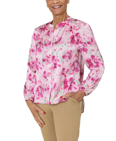 Joe & Bella Women's S Magnetic-button Blouse In Pink Floral