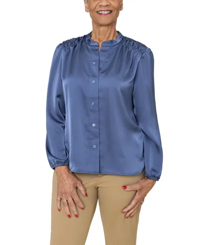 Joe & Bella Women's S Magnetic-button Blouse In Slate Blue