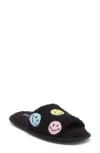 Joe Boxer Faux Shearling Happy Face Slipper In Black