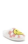 Joe Boxer Smiley Checkerboard Faux Shearling Clog In White