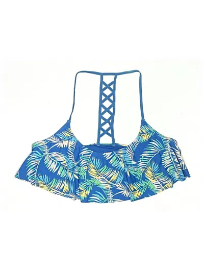Pre-owned Joe Boxer Swimsuit Top Blue Tropical Pattern Swimwear